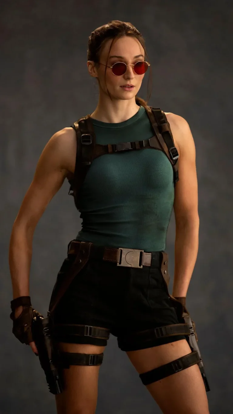Sophie Turner’s back to basics Lara Croft look revealed